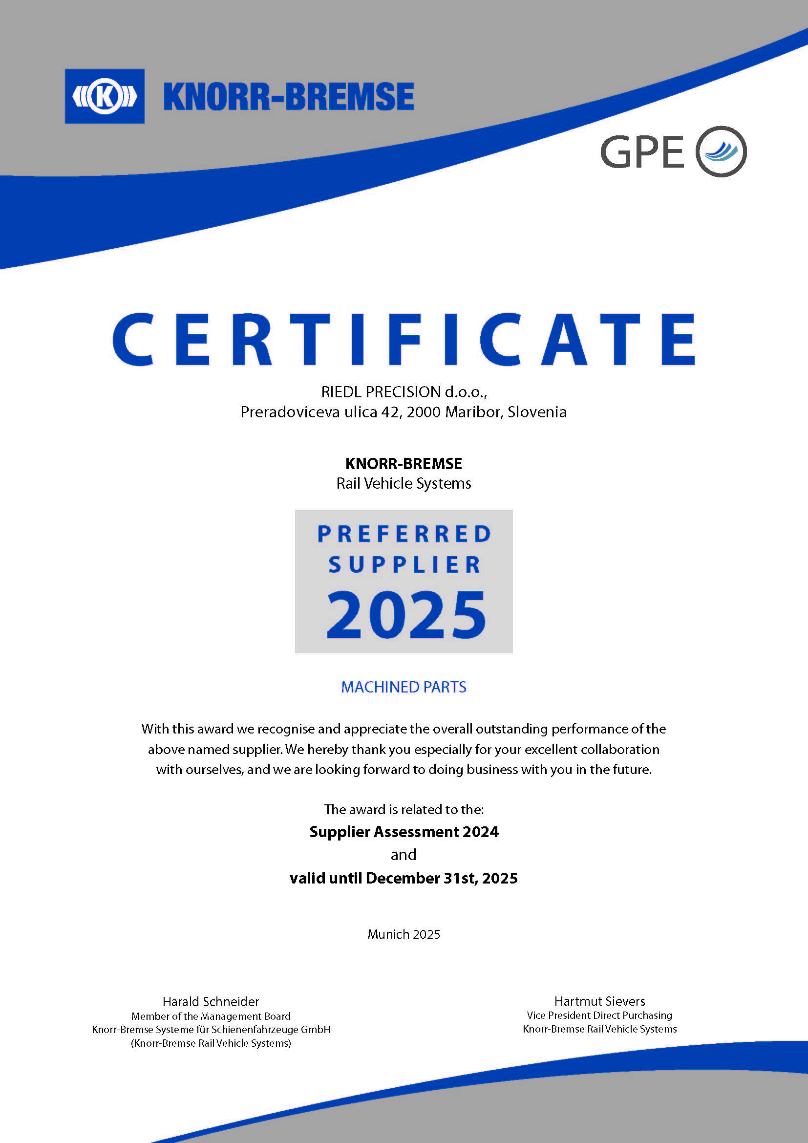 KNORR BREMSE - Prednostni dobavitelj 2025